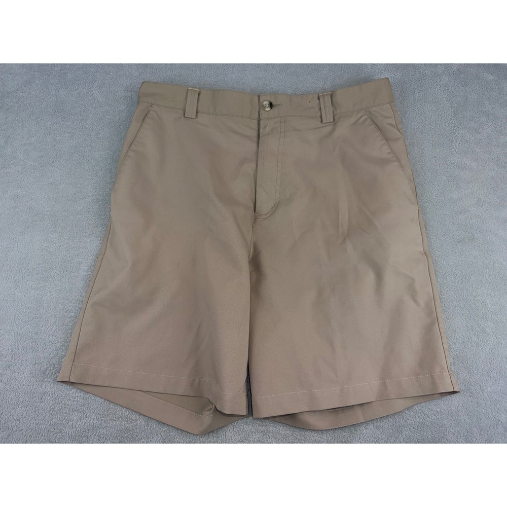 Adidas Mens Golf Shorts Khaki Tan Flat Front Performance Size 32 Polyester